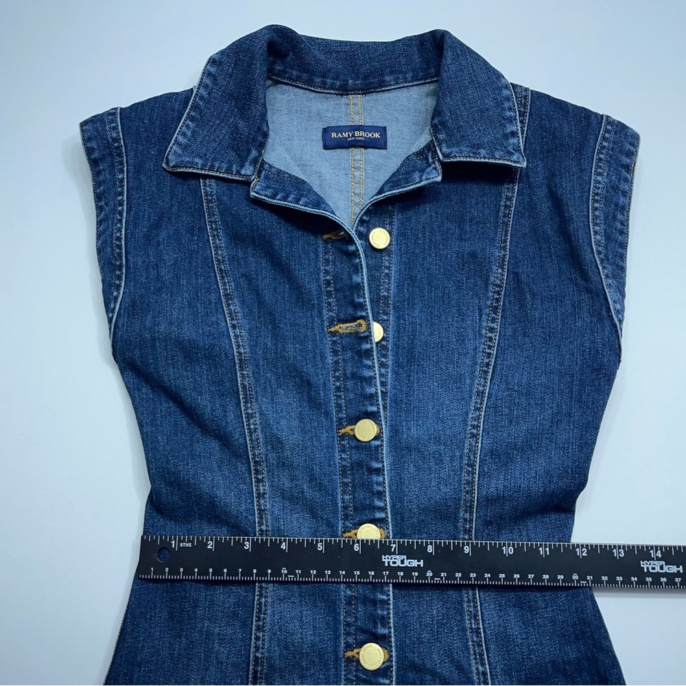 Ramy Brook Lolita Denim Mini Dress Womens 24 Indigo Dyed Button Up Sleeveless - Picture 10 of 13